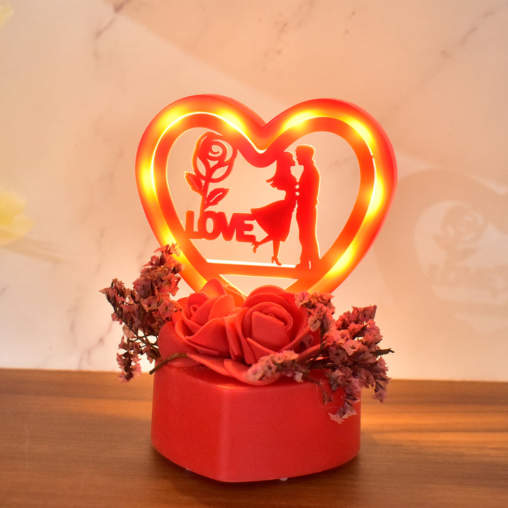 Romantic Heart-shaped Love Couple Decorative Showpiece With Rose Base (1 Pc)