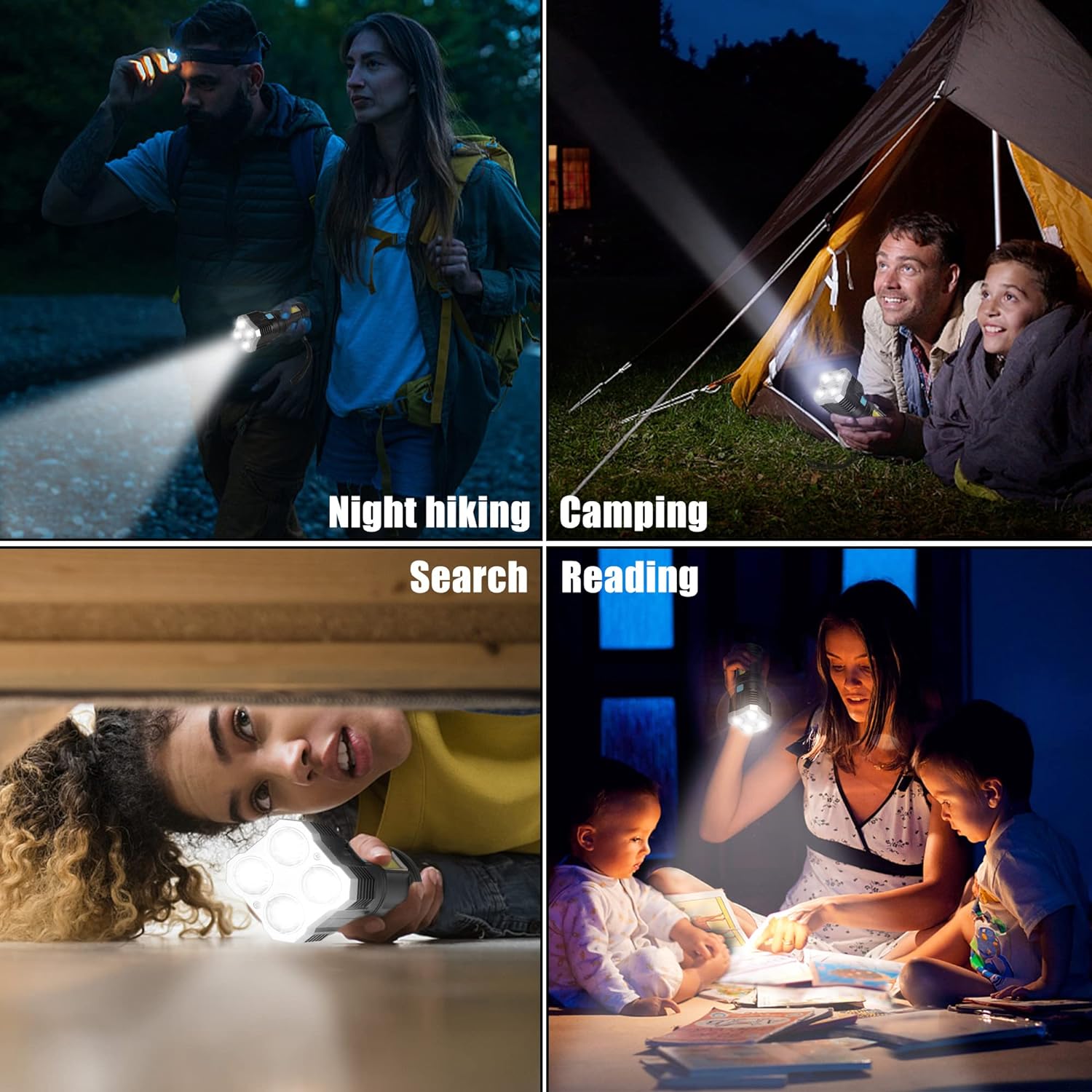 Multifunctional Strong 4 Led Torch Light Portable Rechargeable Flashlight Long Distance Beam Range 800 Lumens Cob Light 4 Mode Emergency For Hiking Walking Camping (4 Led Torch)