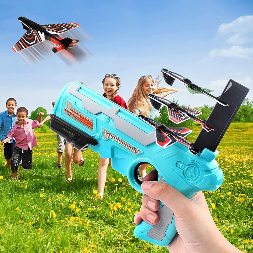 Airplane Launcher Gun Toy With Foam Glider Planes Outdoor Games For Children Best Aeroplane Toys For Kids Air Battle Gun Toys  ( 5 Plane Include )