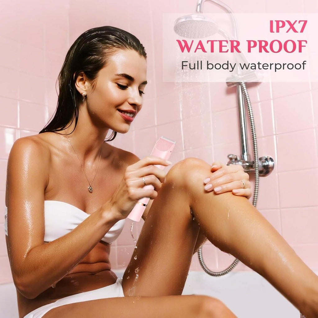 2 in 1 Electric Lady Shaver, Dual Head Bikini Trimmer for Women Shaver, Comfort Electric Shaver for Underarm Leg Arm Body Face Hair, Pink