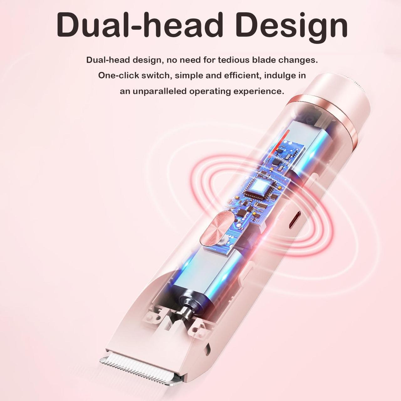 2 in 1 Electric Lady Shaver, Dual Head Bikini Trimmer for Women Shaver, Comfort Electric Shaver for Underarm Leg Arm Body Face Hair, Pink