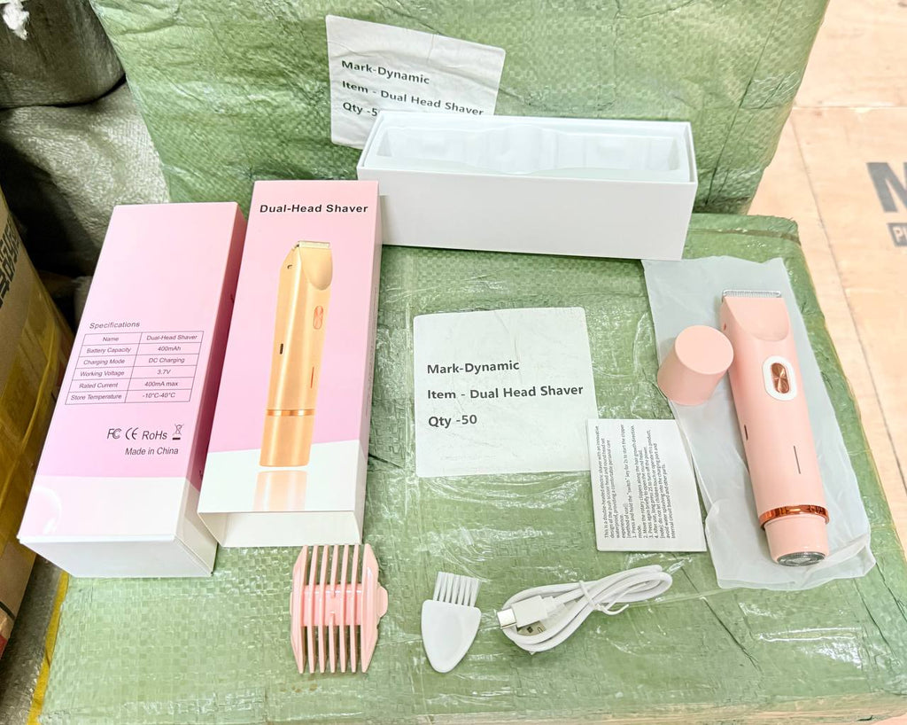 2 in 1 Electric Lady Shaver, Dual Head Bikini Trimmer for Women Shaver, Comfort Electric Shaver for Underarm Leg Arm Body Face Hair, Pink