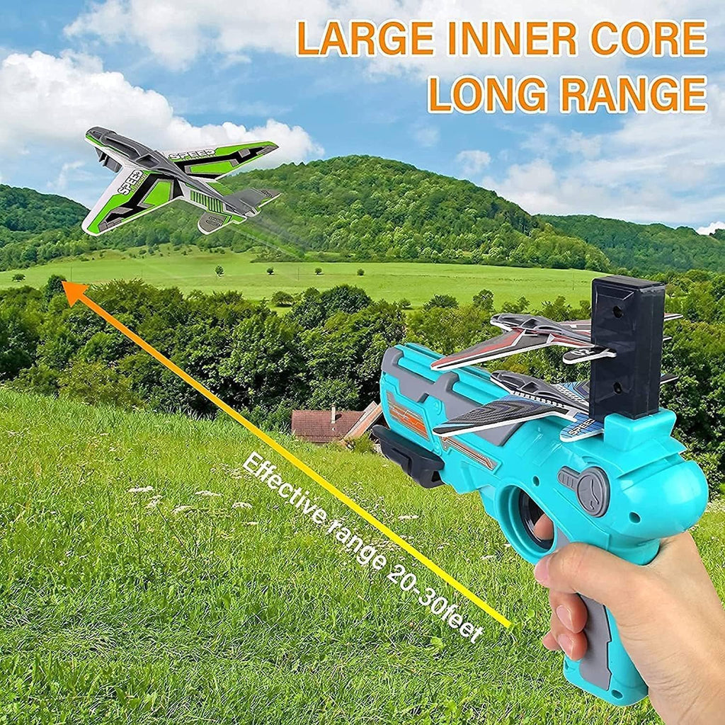 Airplane Launcher Gun Toy With Foam Glider Planes Outdoor Games For Children Best Aeroplane Toys For Kids Air Battle Gun Toys  ( 5 Plane Include )