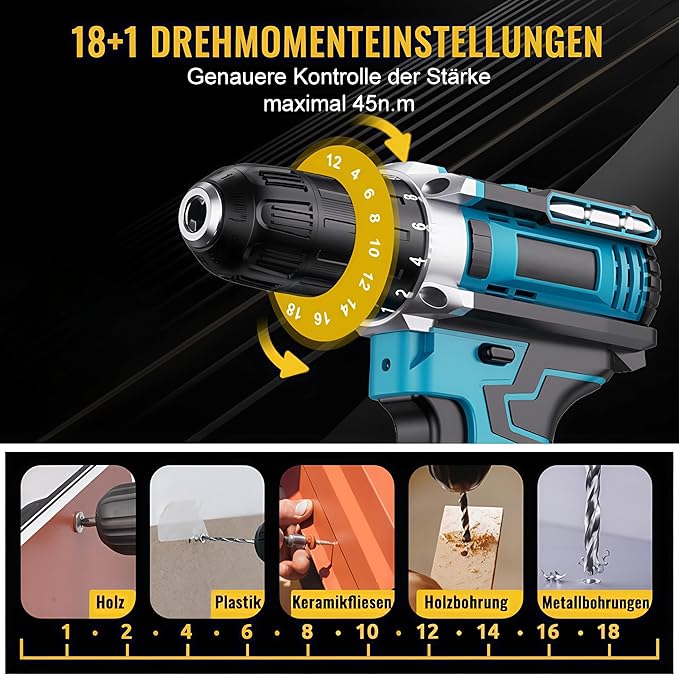 48V Cordless
Drill Machine Kit with 2
Li-Ion Batteries | Dual
Speed Electric Impact
Driver with Keyless
Chuck, LED Light &
Multiple Bits for Wood,
Metal & Wall.