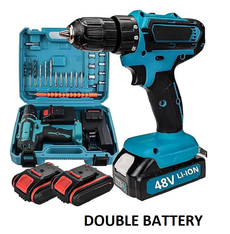 48V Cordless
Drill Machine Kit with 2
Li-Ion Batteries | Dual
Speed Electric Impact
Driver with Keyless
Chuck, LED Light &
Multiple Bits for Wood,
Metal & Wall.