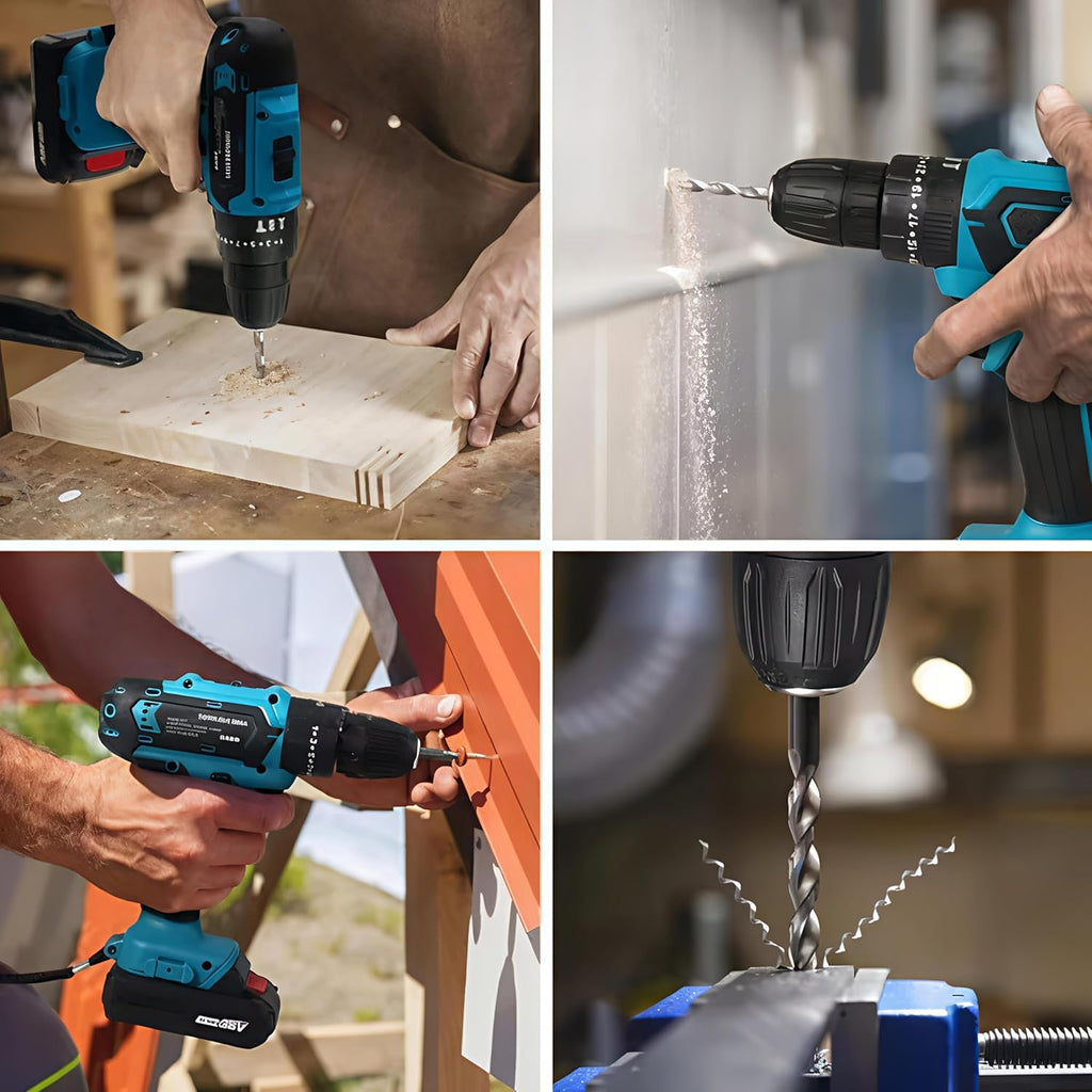 48V Cordless
Drill Machine Kit with 2
Li-Ion Batteries | Dual
Speed Electric Impact
Driver with Keyless
Chuck, LED Light &
Multiple Bits for Wood,
Metal & Wall.
