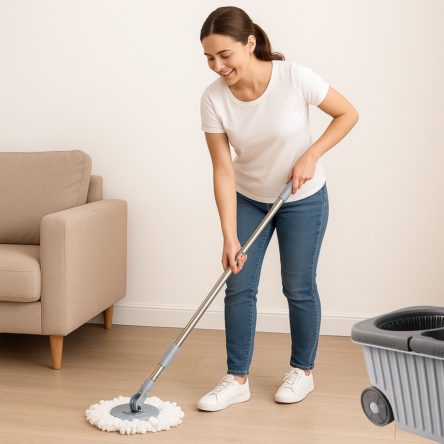 Apex Magic Spin Mop Cleaning Set With Dual Chamber Bucket  Wheels